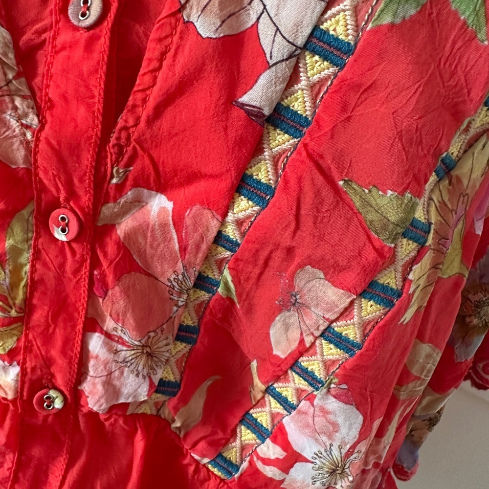 Johnny Was Ramona silk Coral Blouse - Picture 5 of 9